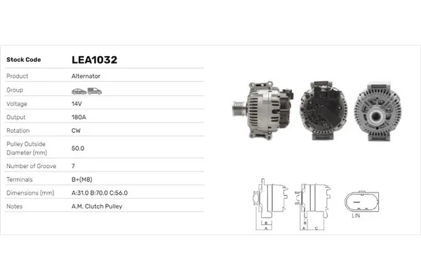 Alternatör  Chrysler 300C (LE/LX)(2004->)  LUCAS ELEKTRIK LEA1032