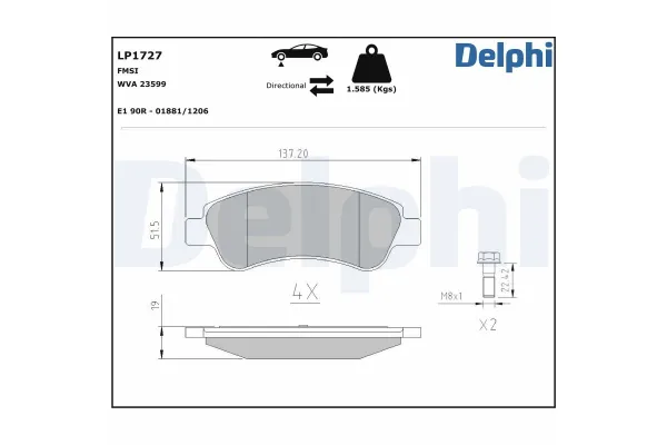 Fren Disk Balata Ön Citroen C4 Coupe (06.2004->)  DELPHI LP1727
