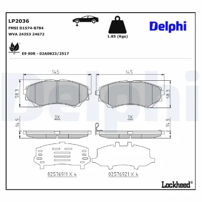 Fren Disk Balata Ön Ford Ranger (EQ)(07.2002->)  DELPHI LP2036