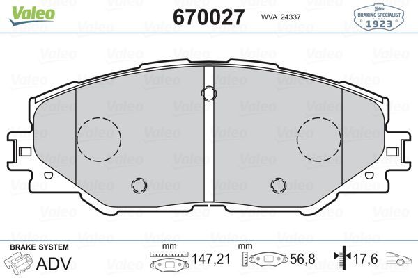 Fren Disk Balata Ön Toyota Auris (E15)(10.2006->)  VALEO 670027