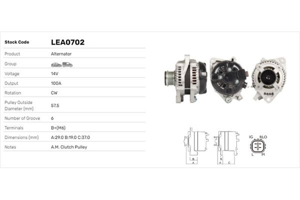 Alternatör  Daihatsu Charade (XP9F)(2011->2013)  LUCAS ELEKTRIK LEA0702