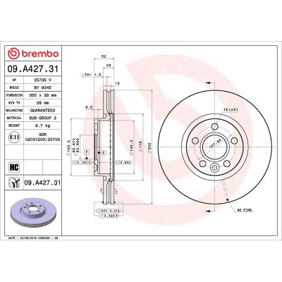 Fren Disk Ayna Ön Sağ ve Sol Volvo XC70 (04.2007->)  BREMBO 09.A427.31