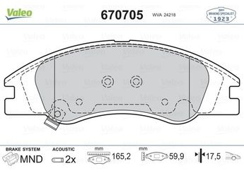 Fren Disk Balata Ön VALEO 670705  581012FA10 581012FA20 WVA24218 581011MA00 58101-1MA00 581011MA01 58101-1MA01 58101-2F-A20 581012FA21 58101-2FA21 58101-2FA10