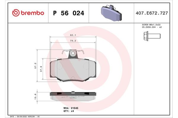 Fren Disk Balata Arka Nissan Primera Traveller [SW] (WP11)(06.1999->)  BREMBO P 56 024