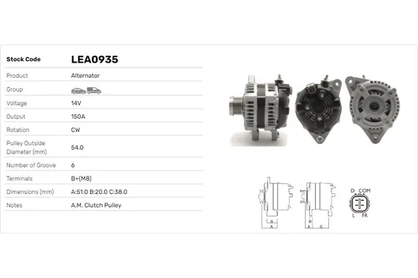 Alternatör  Kia Carnival III (2007->)  LUCAS ELEKTRIK LEA0935