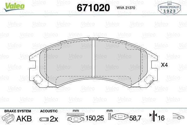 Fren Disk Balata Ön Peugeot 4007 (06.2007->)  VALEO 671020