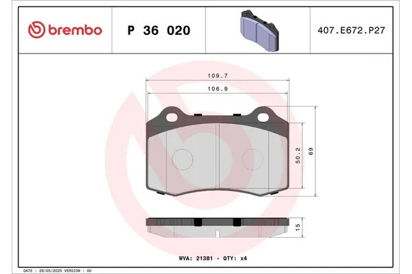 Fren Disk Balata Ön veya Arka Jaguar XK (XK8/XKR) Coupe (X100)(10.1996->)  BREMBO P 36 020