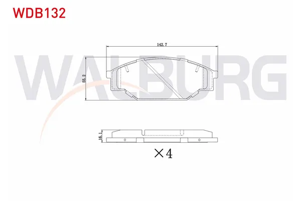 Fren Disk Balata Ön Toyota Hilux (N85/145/150)(1989->)  WALBURG WDB132