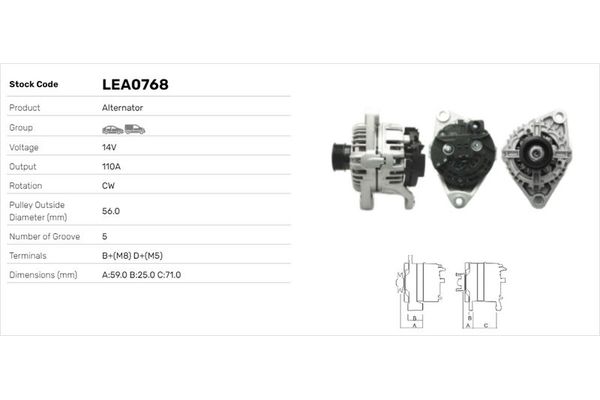 Alternatör  Fiat Doblo (119) Panorama (01.2001->)  LUCAS ELEKTRIK LEA0768