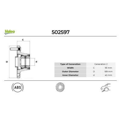 Teker Rulmanı Arka Sağ veya Sol Ford Transit P.Van Uzun Şasi (FY)(2000->)  VALEO 502597