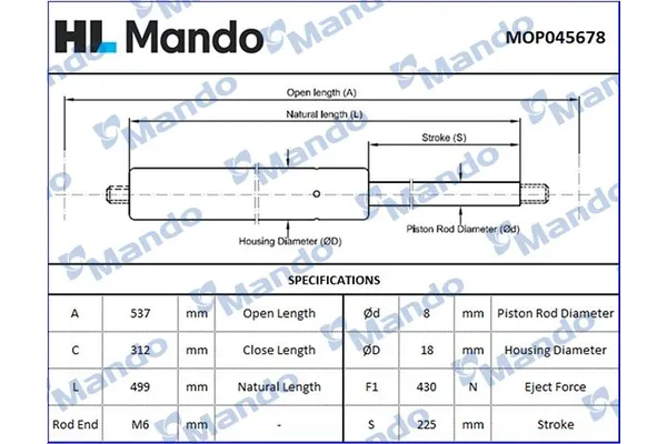 Bagaj Amortisörü Sağ veya Sol Opel Astra G 4/5 Kapı (1998->)  MANDO MOP045678
