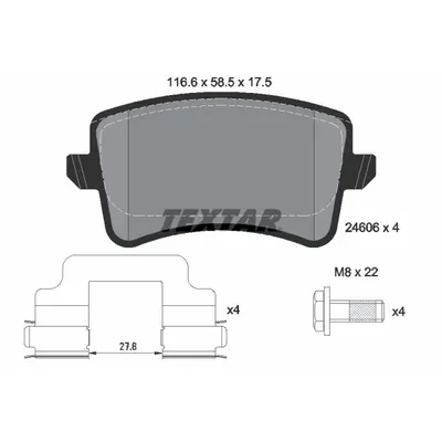 Fren Disk Balata Arka Audi A4 Sedan (8K2)(11.2007->)  TEXTAR 2460601
