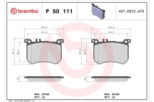 Fren Disk Balata Ön Mercedes S -Serisi Sedan (BM 222)(05.2013->)  BREMBO P 50 111