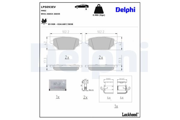 Fren Disk Balata Arka Nissan Townstar Kapalı kasa (01.2022->)  DELPHI LP5093EV