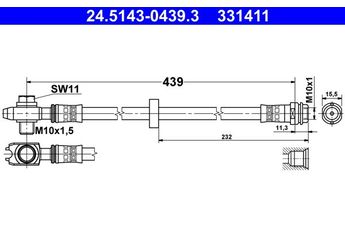 Fren Hortumu Ön Sağ veya Sol ATE 24.5143-0439.3  1J0611701L 1J0611701 1J0 611 701 1J0 611 701 L 1J0611701N 1J0 611 701 N