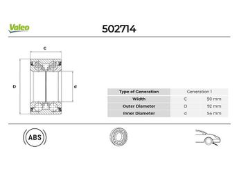 Teker Rulmanı Ön Sağ veya Sol VALEO 502714  A2219810406 2219810406