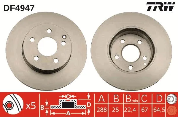 Fren Disk Ayna Ön Sağ ve Sol Mercedes C -Serisi Estate (BM 204)(01.2011->)  TRW DF4947