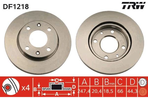 Fren Disk Ayna Ön Sağ ve Sol Peugeot 205 (02.1983->)  TRW DF1218