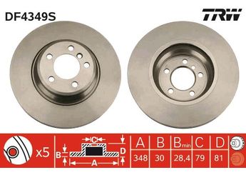 Fren Disk Ayna Ön Sağ ve Sol TRW DF4349S  34116864057 34116750267 34 11 6 750 267 34 11 6 864 057 6750267 6 750 267 6864057 6 864 057