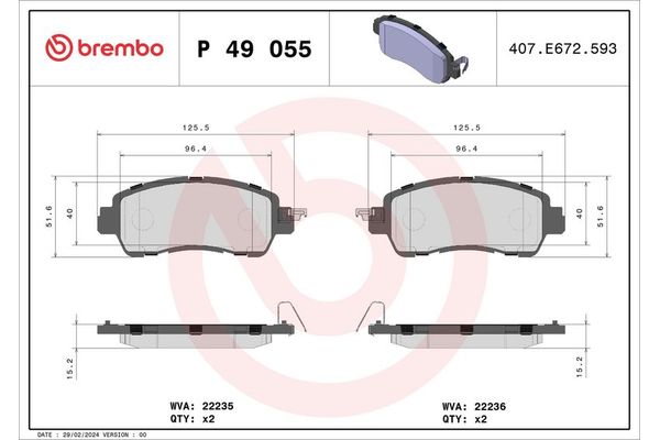 Fren Disk Balata Ön Mazda 2 Sedan (DJ)(11.2014->)  BREMBO P 49 055