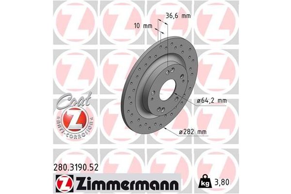 Fren Disk Ayna Arka Sağ ve Sol Honda Civic HB (FK)(01.2017->)  ZIMMERMANN 280.3190.52