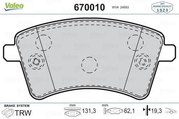 Fren Disk Balata Ön Mercedes Citan Mixto (BM 415)(09.2012->)  VALEO 670010