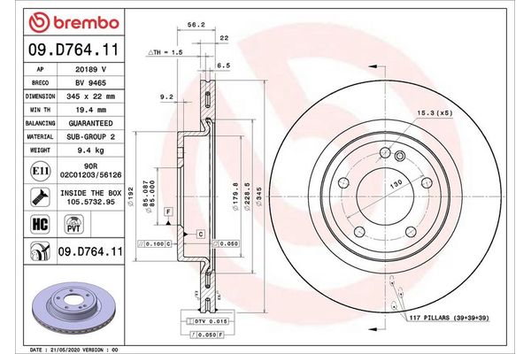 Fren Disk Ayna Arka Sağ ve Sol Mercedes G -Serisi Station (BM 463)(2018->)  BREMBO 09.D764.11