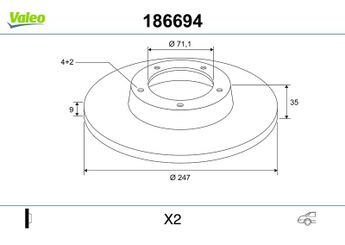 Fren Disk Ayna Arka Sağ ve Sol VALEO 186694  424990 4249.90 4246X8 4246-X8 4246W9 424953 4249-53 4249-90 4246-W9 424952 4249-52