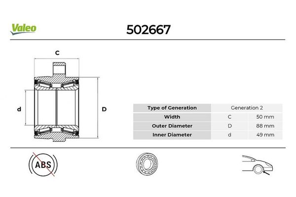 Teker Rulmanı Ön Sağ veya Sol Ford Transit Kombi (TT9)(2006->)  VALEO 502667