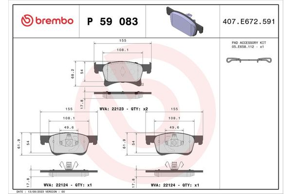Fren Disk Balata Ön Opel Adam (2012->)  BREMBO P 59 083