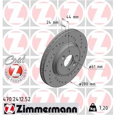 Fren Disk Ayna Ön Sağ ve Sol Renault Kangoo (F/KC0)(03.2003->)  ZIMMERMANN 470.2412.52