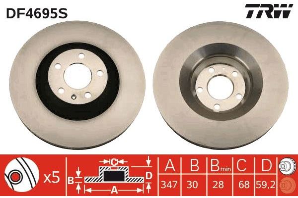 Fren Disk Ayna Ön Sağ ve Sol Audi A6 Allroad Quattro (4FH)(10.2008->)  TRW DF4695S