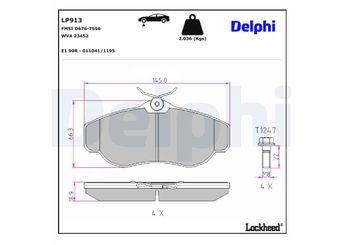 Fren Disk Balata Ön DELPHI LP913  LP913 SFP000210 SFP100460 SFP100480 SFP100580 SFP100590 SFP500120 SFP500150 STC1880 STC3195 STC3685