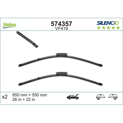 Silecek Süpürgesi Ön Muz Tip 650/550 mm - 26/22 inç VALEO 574357