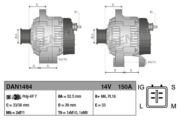 Alternatör  Toyota Land Cruiser (J15)(2018->)  DENSO DAN1484