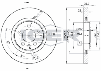 Fren Disk Ayna Ön Sağ ve Sol OTOZONE BD7001  1J0615301M 1J0615301E 1J0615301P 1J0 615 301 E 1J0 615 301 P 1J0 615 301 M