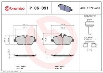 Fren Disk Balata Ön BREMBO P 06 091  34106884267 34116862309
