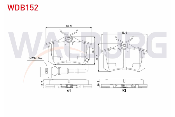 Fren Disk Balata Arka Audi A6 Avant (4B5)(02.1998->)  WALBURG WDB152