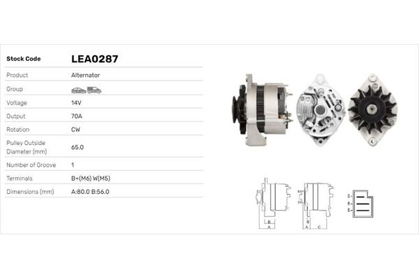 Alternatör  Opel Corsa A (04.1985->)  LUCAS ELEKTRIK LEA0287