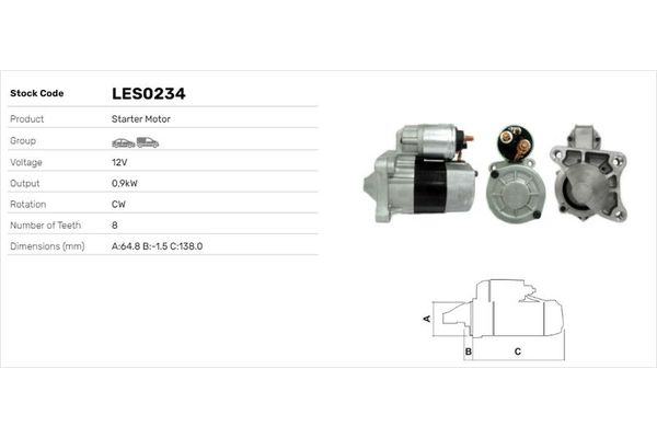 Marş Dinamosu  Renault Kangoo (F/KC0)(06.1997->)  LUCAS ELEKTRIK LES0234