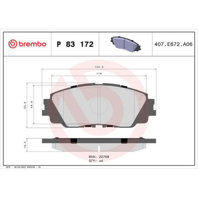 Fren Disk Balata Ön Toyota Prius (W60)(2023->)  BREMBO P 83 172