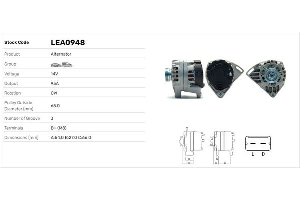 Alternatör  LUCAS ELEKTRIK LEA0948