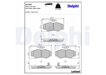 Fren Disk Balata Ön DELPHI LP1599  LP1599 5810143A00 58101-43A00 5810144A00 58101-44A00 5810144A10 58101-44A10 581014BA00 58101-4BA00 581014BA10
