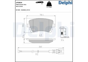 Fren Disk Balata Arka DELPHI LP3824  3W0698451J 3W0698451E 3W0698451G 3W5698451A