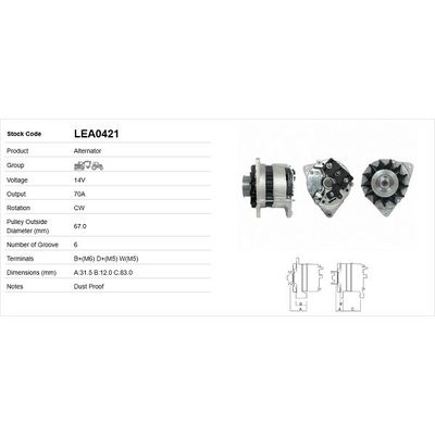 Alternatör  LUCAS ELEKTRIK LEA0421