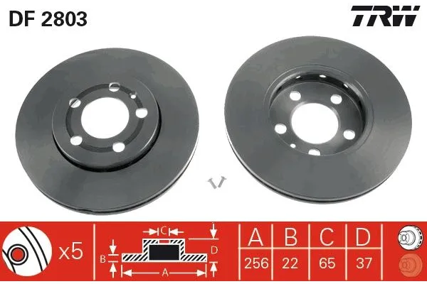 Fren Disk Ayna Ön Sağ ve Sol Volkswagen Fox (5Z1)(04.2005->2011)  TRW DF2803