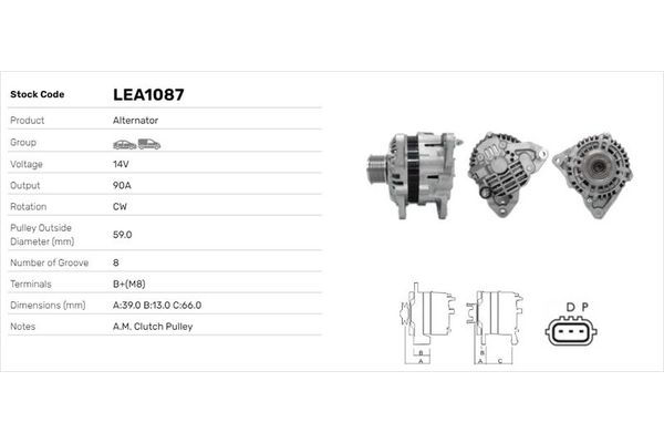 Alternatör  Mazda 6 Sedan (GG)(03.2002->)  LUCAS ELEKTRIK LEA1087