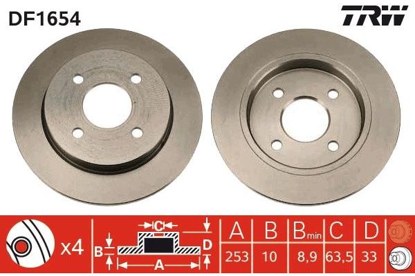Fren Disk Ayna Arka Sağ ve Sol Ford Sierra S.Wagon (1982->)  TRW DF1654