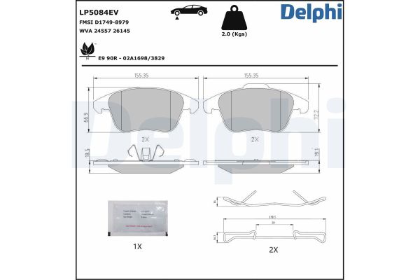 Fren Disk Balata Ön Opel Corsa F / Corsa-e F (2019->)  DELPHI LP5084EV