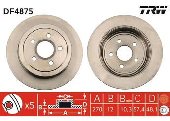 Fren Disk Ayna Arka Sağ ve Sol TRW DF4875  5085652AA 05085652AA 5085652AB 05085652AB K05273146AB